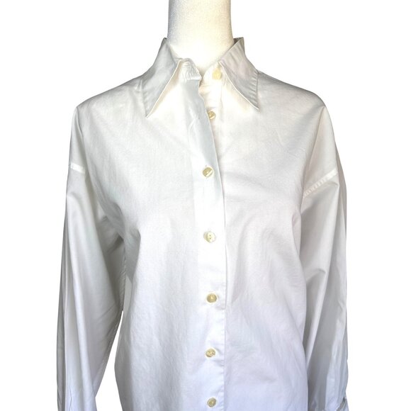 Ann‎ Taylor Blouse Size Medium White Professional 100% Cotton Button Front - Picture 2 of 12